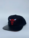 Bulls logo black leather brim snapback